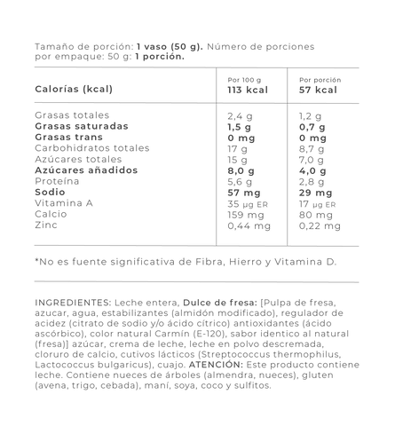 Información Nutricional - Fresa / 50 gr